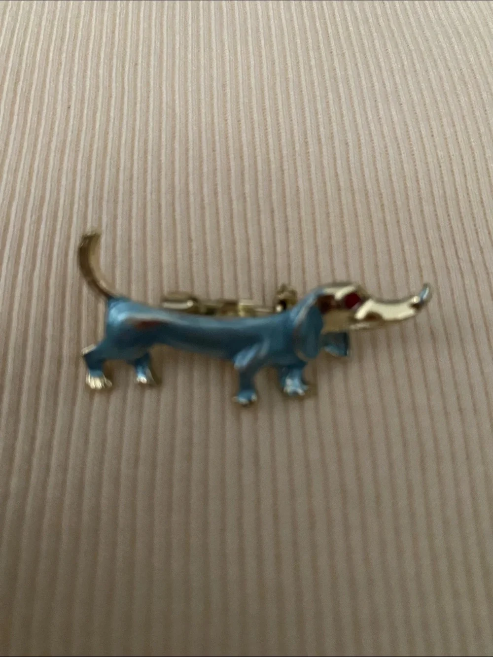 Vintage  Blue Enamel Dachshund Pin Brooch